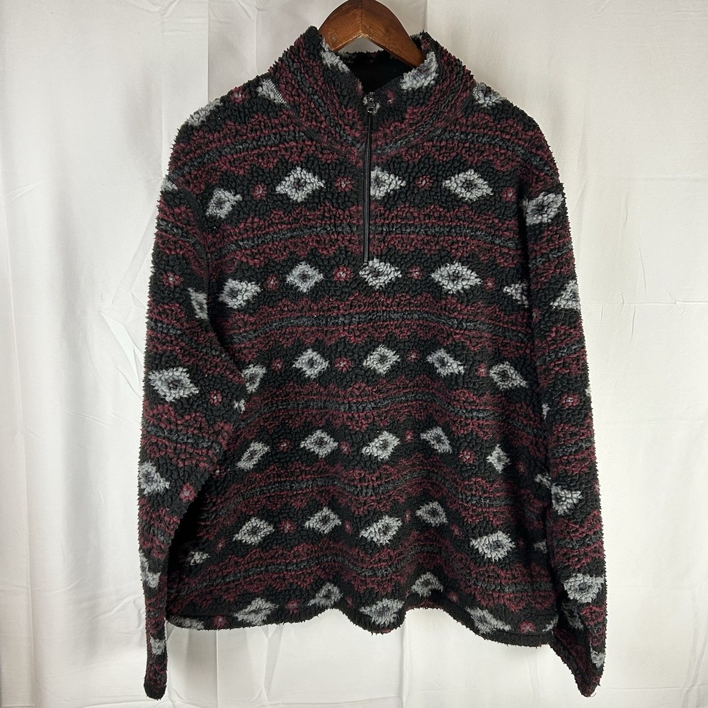 Wrangler Aztec Southwest Sherpa Fleece Pullover 1/4 Zip Men's Sz‎ XL Red Black